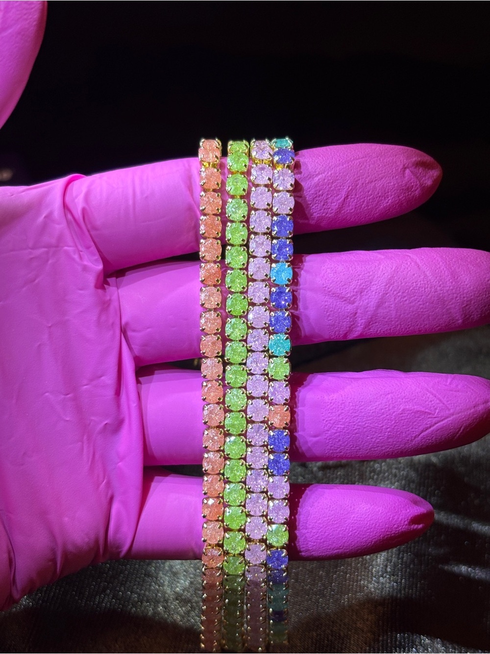 4 4mm Yellow Gold Pink, Green, Orange & Multicolor CZ Tennis Bracelet 8in.